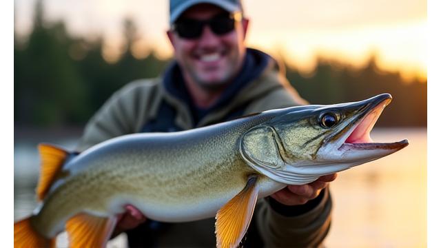Professional fishing guide holding a large northern pike