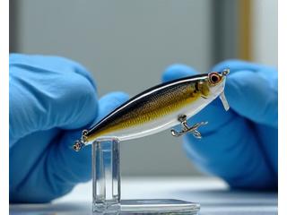 Worker applying a protective coating to a finished fishing lure