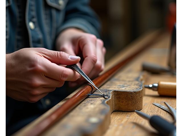 Artisan working on a custom fishing rod build in a workshop